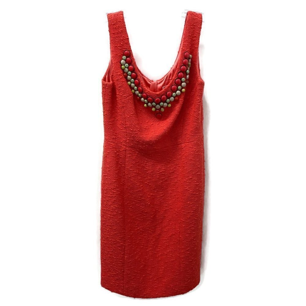 Milly neon Coral Tweed Beaded-Collar Tank Dress